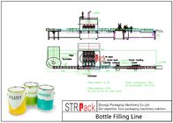 पिस्टन भरने की मशीन और स्वचालित बोतल लेबलर के साथ औद्योगिक स्वचालित तरल भरने की रेखा